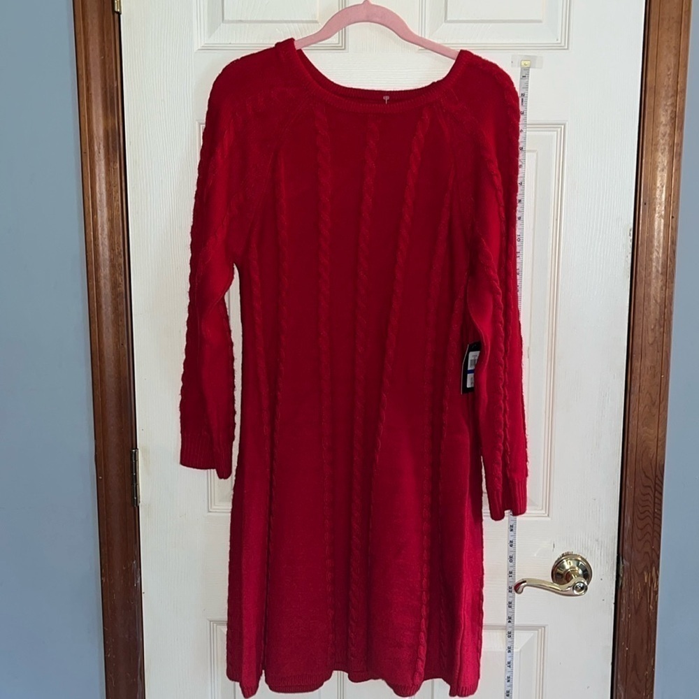 NWT-Jessica Howard-XL-red-crewneck, pull over, cable knit, sweater dress.